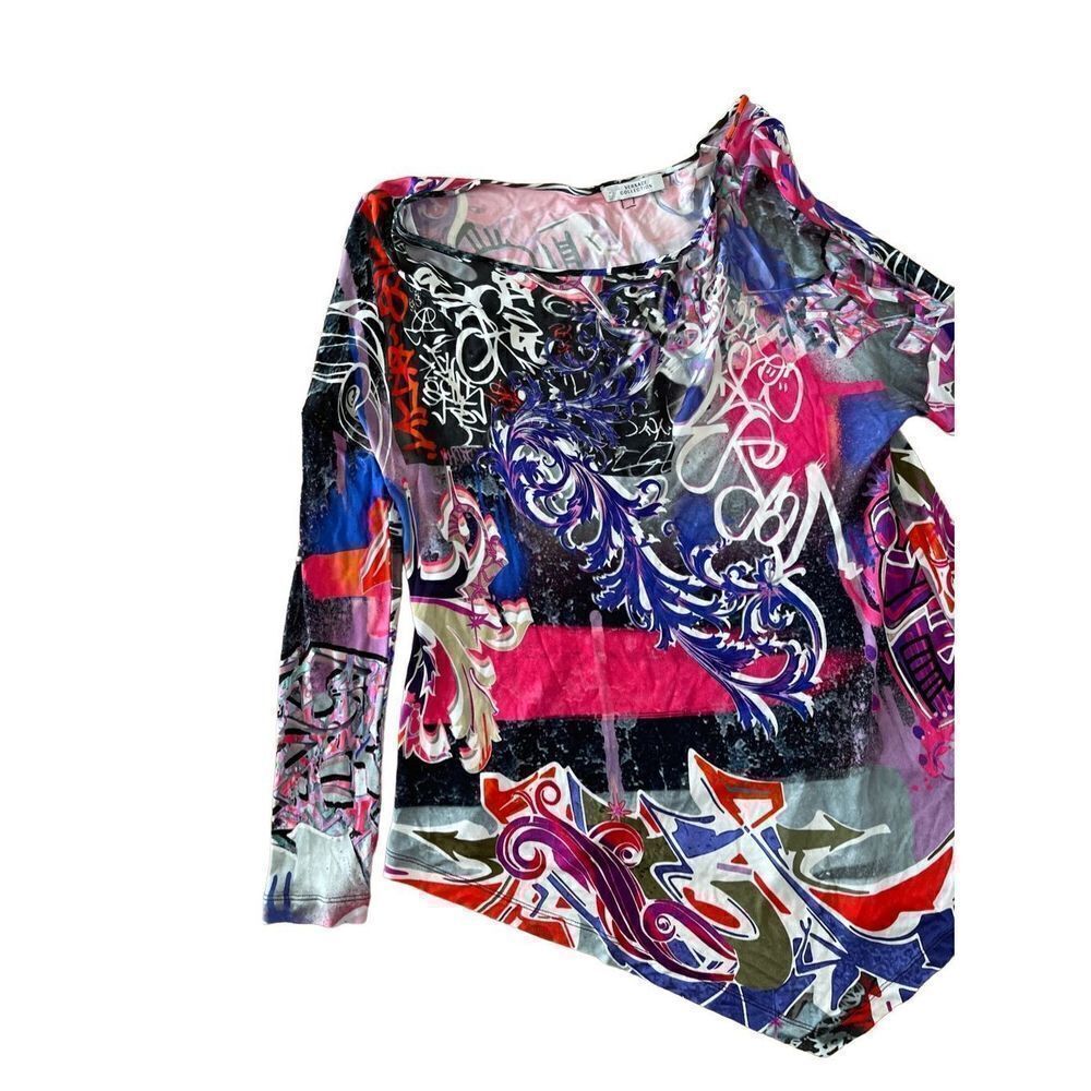 Gianni Versace Collection Womens Multicolor Asymmetric Long Sleeve Top Size 40